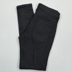 Banana Republic Premium Denim Womens 27L Mid-Rise Skinny Jeans Black Snake Print